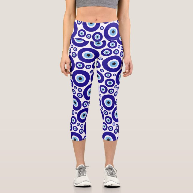 Evil Eye Pattern, Greek Eye, Turkish Eye, Nazar Capri Leggings (Front)