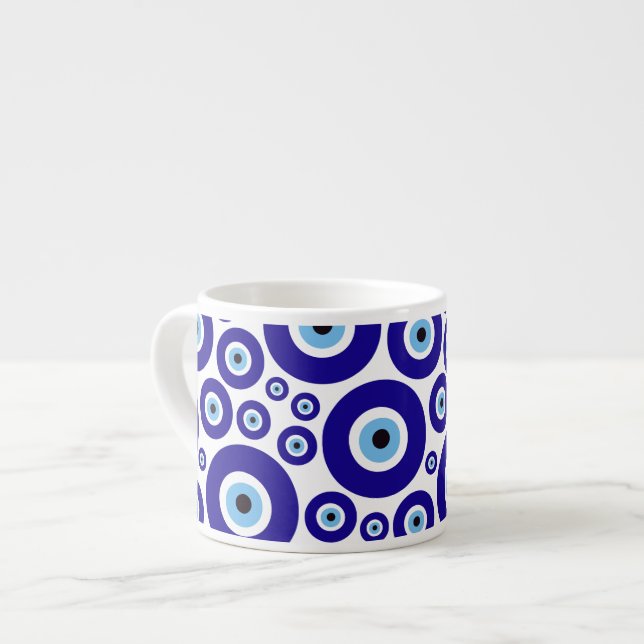 Evil Eye Pattern, Greek Eye, Turkish Eye, Nazar Espresso Cup (Front Left)