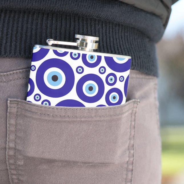 Evil Eye Pattern, Greek Eye, Turkish Eye, Nazar Hip Flask (In Situ)