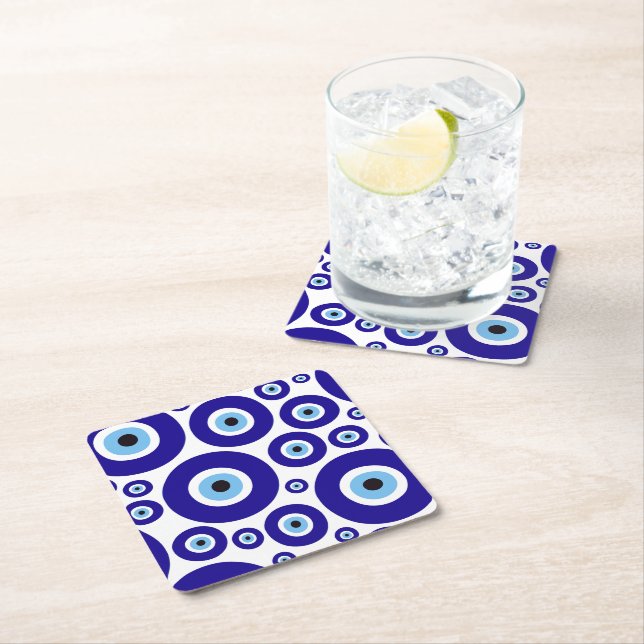 Evil Eye Pattern, Greek Eye, Turkish Eye, Nazar Square Paper Coaster (Insitu)