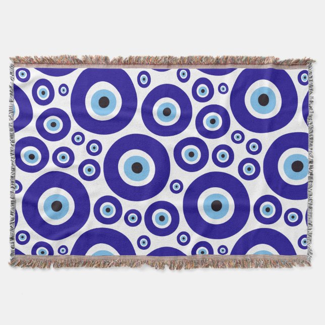 Evil Eye Pattern, Greek Eye, Turkish Eye, Nazar Throw Blanket (Front)