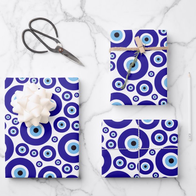 Evil Eye Pattern, Greek Eye, Turkish Eye, Nazar Wrapping Paper Sheet (Front)