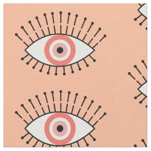 Evil Eye Pattern in Coral Pink and White Fabric