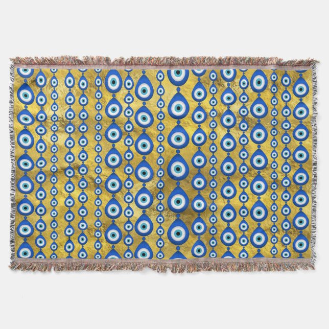 Evil Eye pattern on golden texture Throw Blanket (Front)