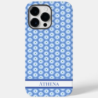 Evil Eye Pattern Soft Blue Name Greek Amulet  Case-Mate iPhone 14 Pro Max Case