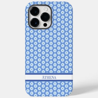 Evil Eye Pattern Soft Blue Name Greek Amulet iPhone 14 Pro Max Case