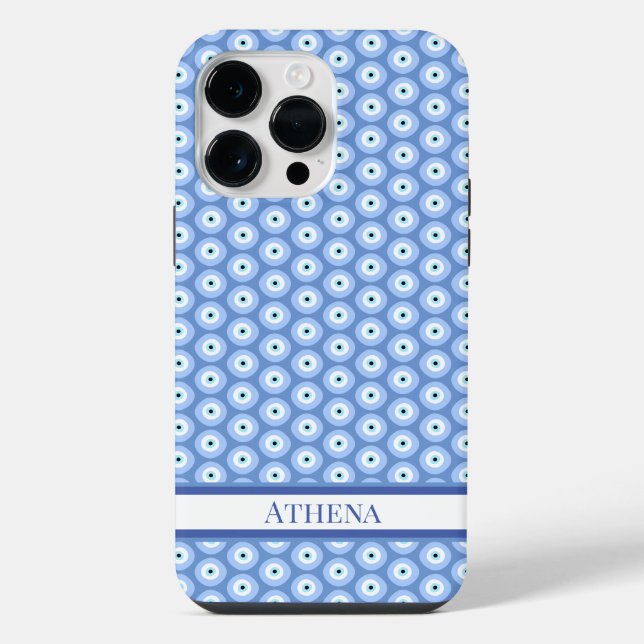 Evil Eye Pattern Soft Blue Name Greek Amulet  iPhone Case (Back)