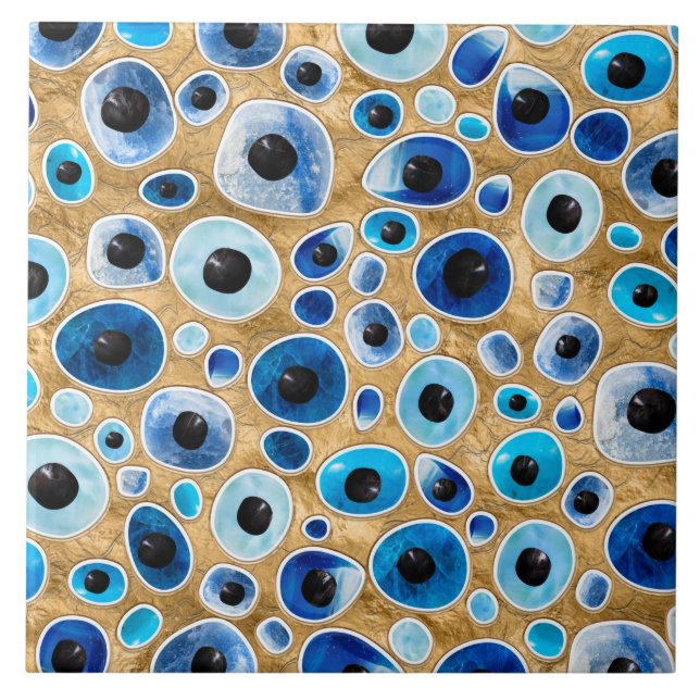 Evil Eye Pattern Tumbled Stones on gold Tile (Front)