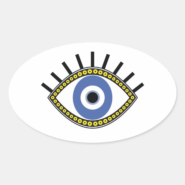 Evil eye protection ethnic talisman symbol oval sticker (Front)