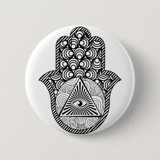Evil Eye Protection Hamsa 6 Cm Round Badge (Front)