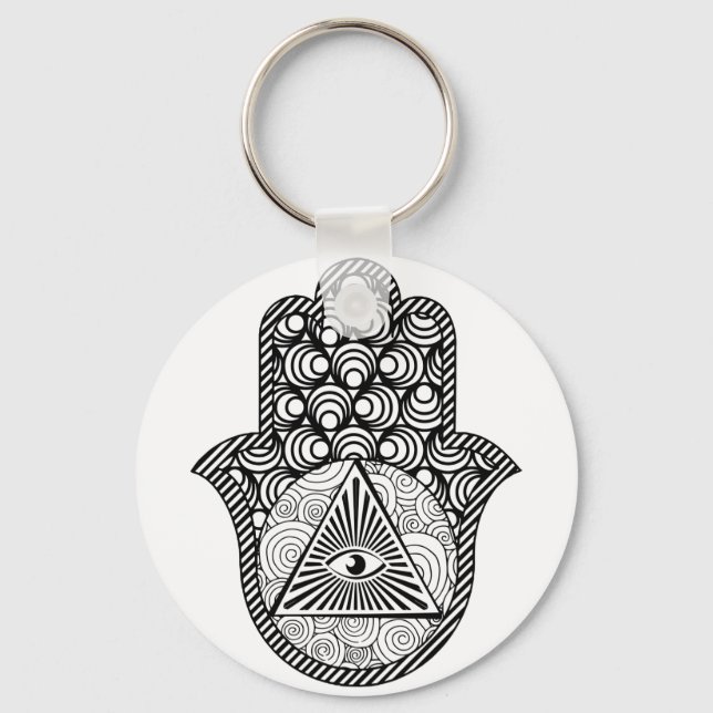 Evil Eye Protection Hamsa Button Keychain (Front)