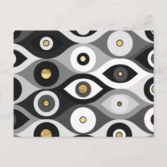 Evil Eye protection pattern grayscale and gold Postcard (Front)