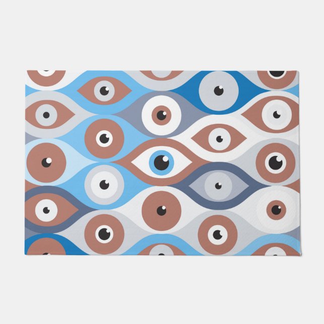 Evil Eye protection pattern terracotta and blues Doormat (Front)