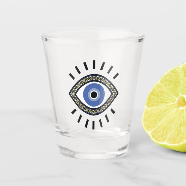 Evil eye protectionl, greek blue eye, good luck shot glass (Front)