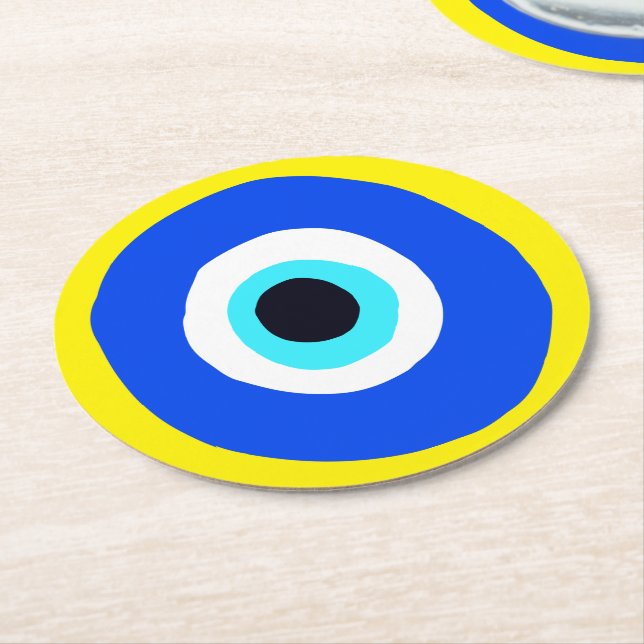 Evil Eye Protector From Evil Lucky Charm Round Paper Coaster (Angled)