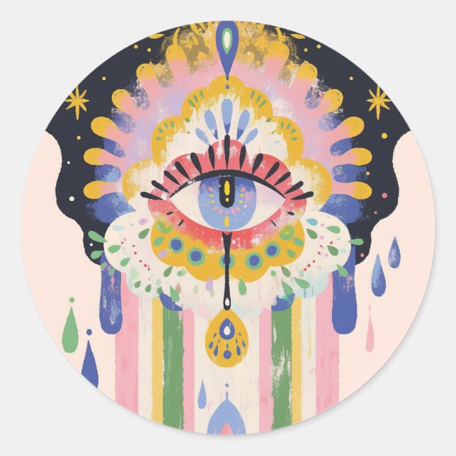 Evil Eye Rainbow Drip Protection Charm Classic Round Sticker (Front)