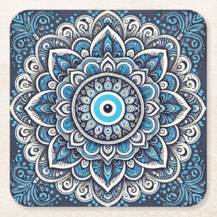 Evil eye square paper coaster