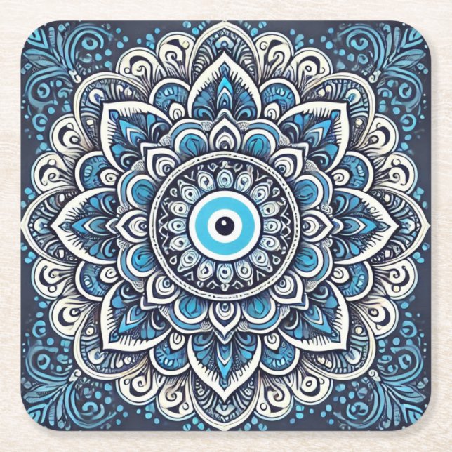 Evil eye square paper coaster (Front)