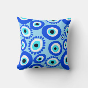 Evil Eye Symbol Aqua Blue Cushion