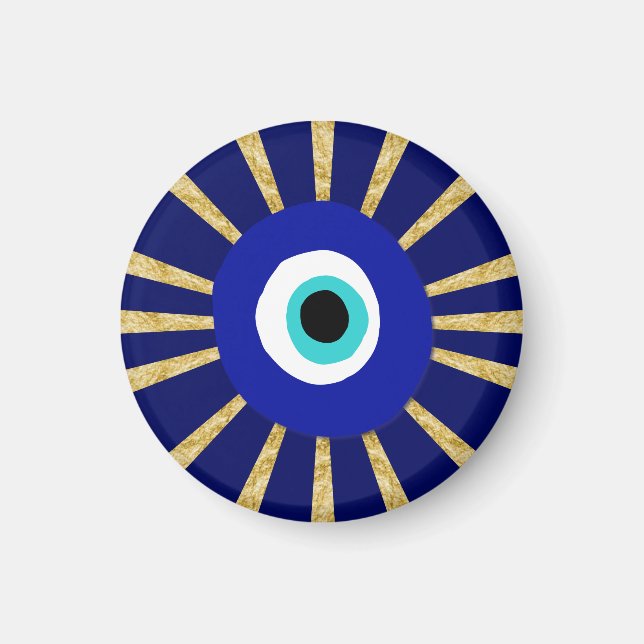 Evil Eye Symbol on Gold Sunburst Magnet (Front)