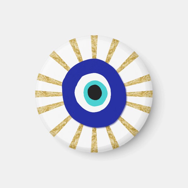 Evil Eye Symbol on Gold Sunburst Magnet (Front)