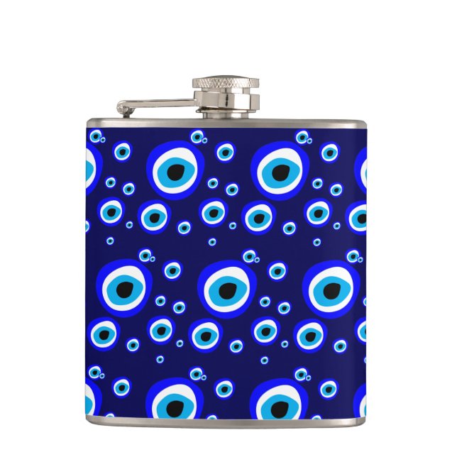 Evil Eye Talisman & Arabic Amulet / Greek Charm Hip Flask (Front)