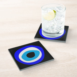 Evil Eye Talisman & Arabic Amulet /Turkish, Greek  Glass Coaster