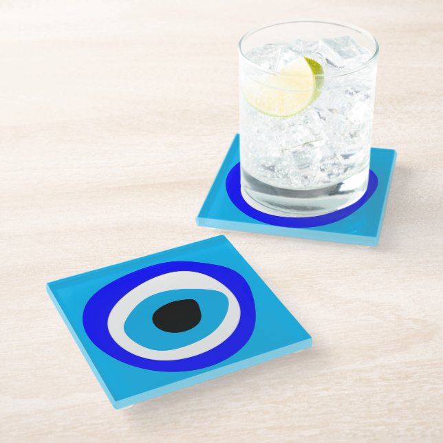 Evil Eye Talisman & Arabic Amulet /Turkish, Greek  Glass Coaster (Angled)
