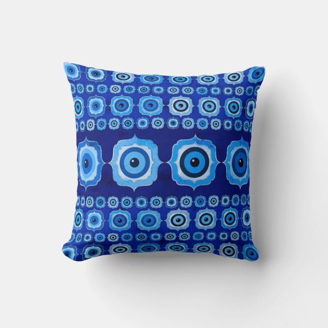Evil Eye Tile Ornament -  Blue glass and silver Cushion (Front)