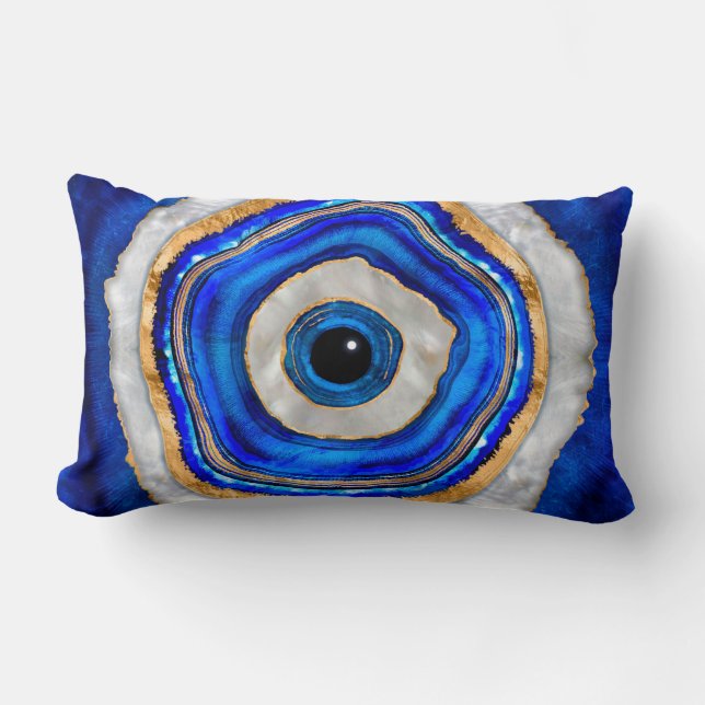 Evil Eye Watercolor agate and gold Lumbar Cushion (Front)