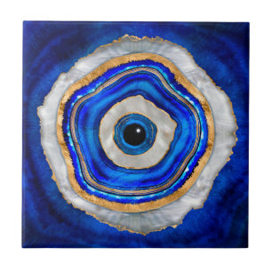 Evil Eye Watercolor agate and gold Tile