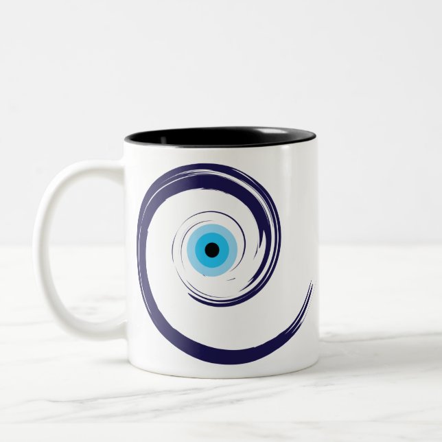 Evil EyeEvil Eye Artistic Blue Greek Two-Tone Coffee Mug (Left)