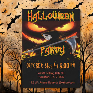 Evil Eyes And Grim Reaper Halloween Party Invitation