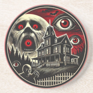 Evil Eyes Haunted House Halloween Coaster