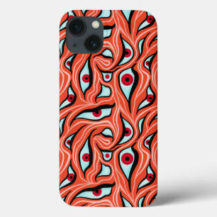 Evil Eyes Pattern - Abstract Red Eyes on Orange iPhone 13 Case