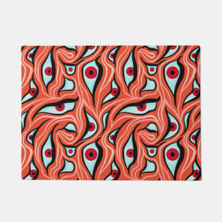 Evil Eyes Pattern - Abstract Red Eyes on Orange Doormat