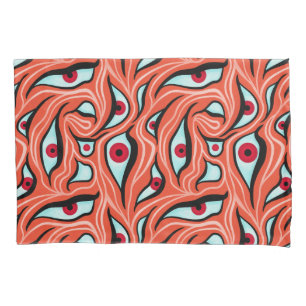 Evil Eyes Pattern - Abstract Red Eyes on Orange Pillowcase