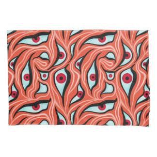 Evil Eyes Pattern - Abstract Red Eyes on Orange Pillowcase