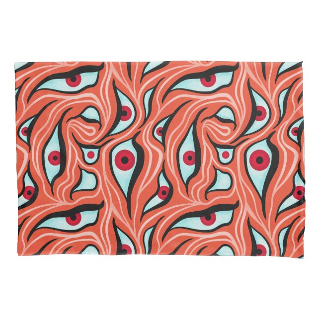 Evil Eyes Pattern - Abstract Red Eyes on Orange Pillowcase (Front)