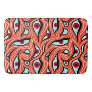 Evil Eyes Wavy Pattern Red On Orange Horror Bath Mat