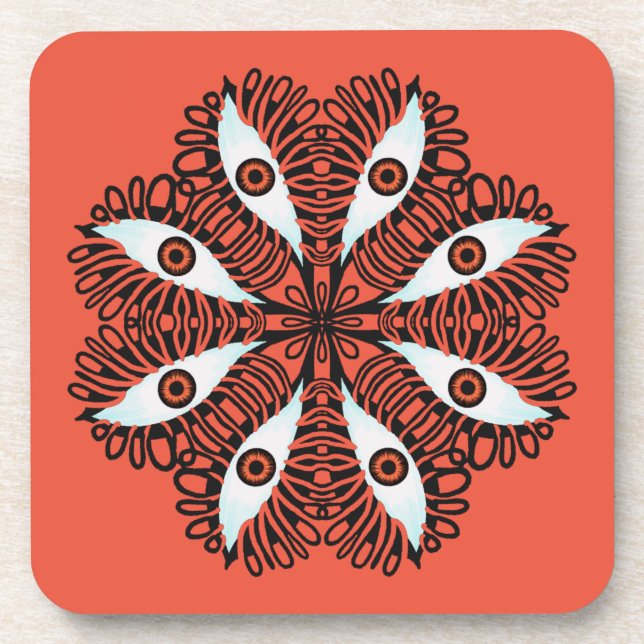 Evil eyes weird red trippy coaster (Front)