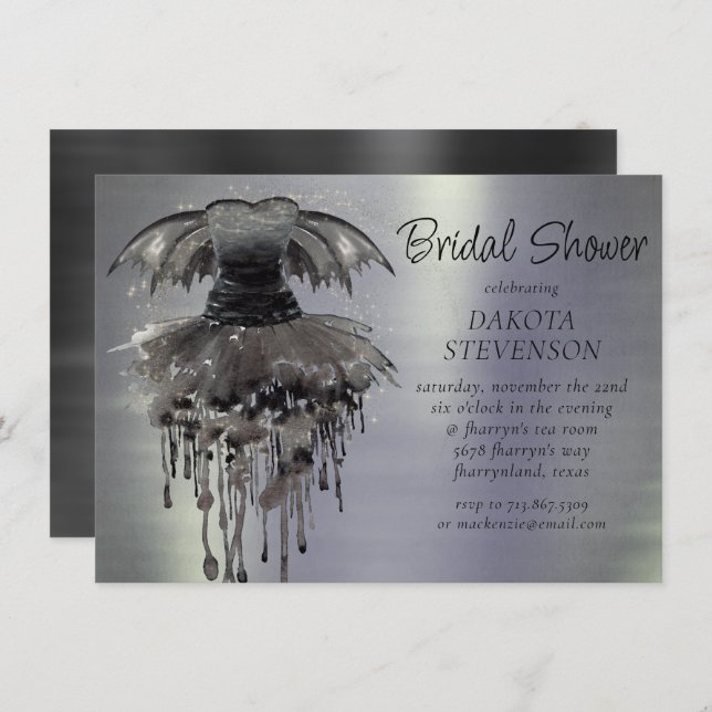 Evil Fairy Gown | Gothic Black Vampy Rock Sheen Invitation (Front/Back)