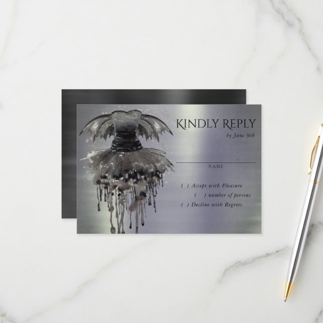 Evil Fairy Gown | Gothic Black Vampy Rock Sheen RSVP Card (Front/Back In Situ)