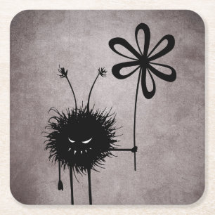 Evil Flower Bug Vintage Square Paper Coaster