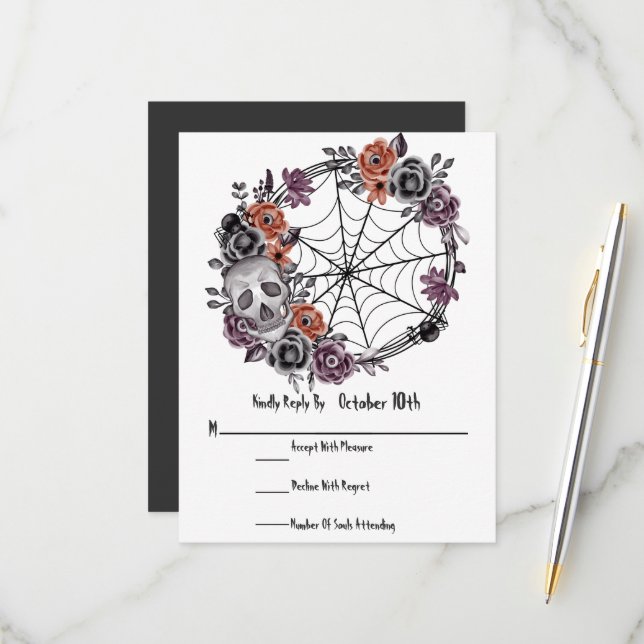Evil Flowers All Seeing HalloWedding RSVP Card (Front/Back In Situ)