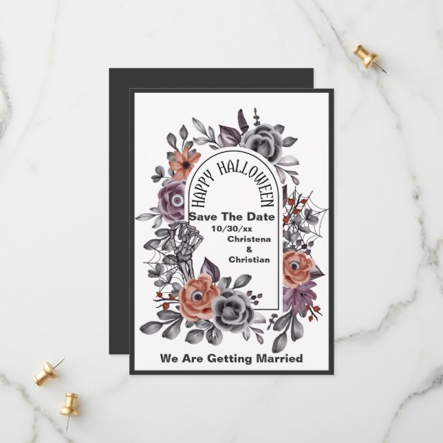 Evil Flowers All Seeing Halloween Save The Date (Front/Back In Situ)