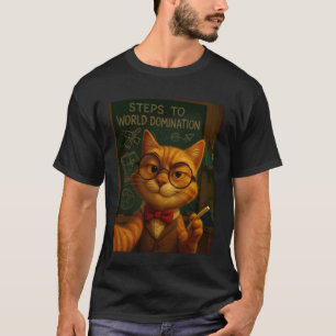 Evil Genius Cat Steps to World Domination Chalkboa T-Shirt