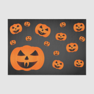 Evil Grimacing Pumpkins on Black Tissue Paper