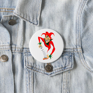 Evil Grinning Jester Joker with Jack-in-the-Box  7.5 Cm Round Badge