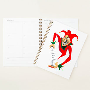 Evil Grinning Jester Joker with Jack-in-the-Box Planner
